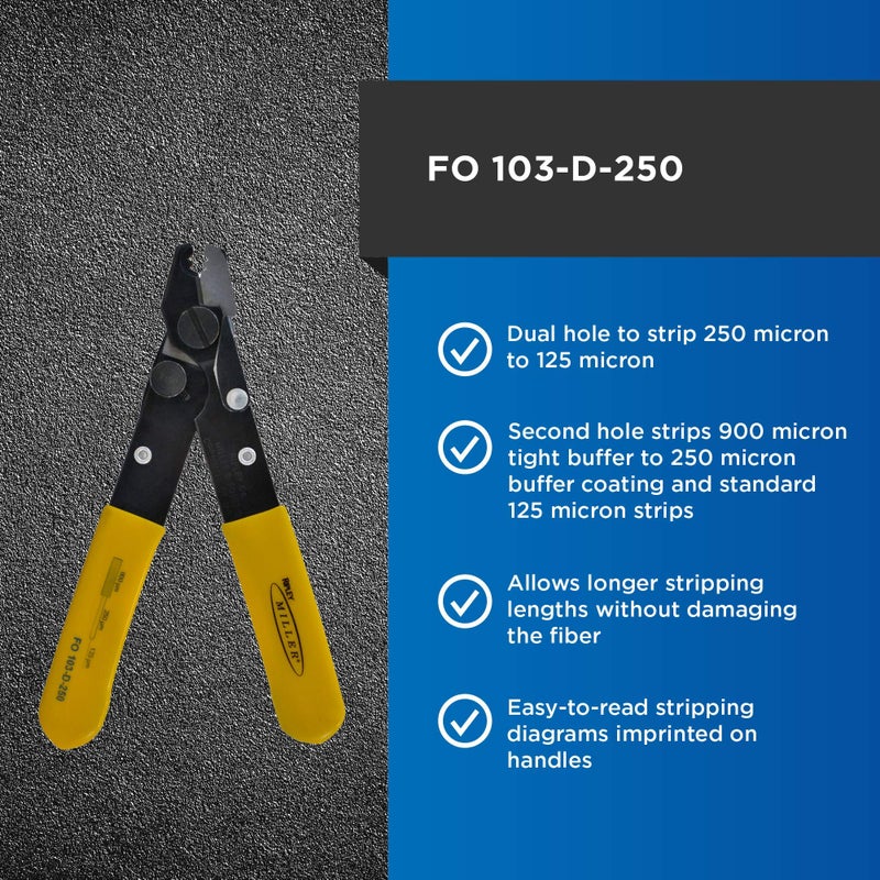 Miller FO 103-D Series Dual Hole Fiber Optic Stripper for Working Technicians, Electricians, and Installers, V-Shaped Opening, Safe Cable Tool, Easily Portable Wire Stripper, 2.72 Ounces - Image 2